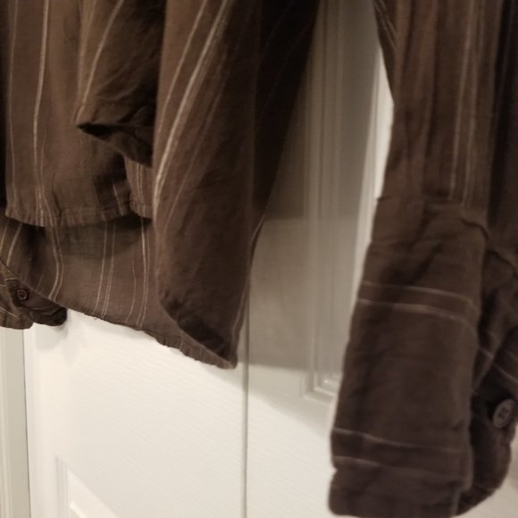 Vintage Brown Striped 100% Cotton Button Up Lightweight & Breathable Long Sleeve - Picture 5 of 9